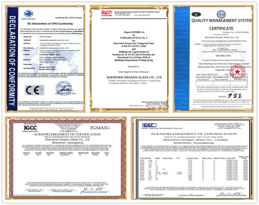Shenzhen Dragon Glass Laminated Glass Supplier China certifications